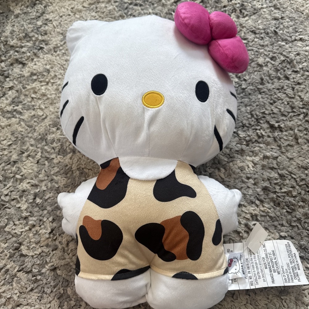 Hello Kitty LARGE 18" Plush Sanrio Pillow Buddy‎ Bedding Decor Leopard Overalls